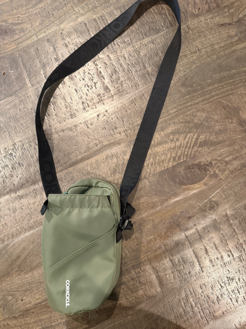 Corkcicle Olive Green Crossbody Travel Sling Bag with Black Strap
